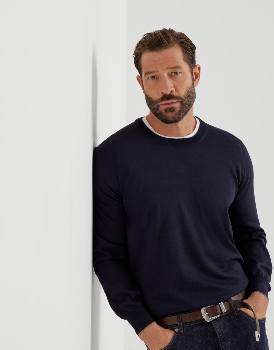 Jersey ligero con parches Azul Aviación Hombre - Brunello Cucinelli