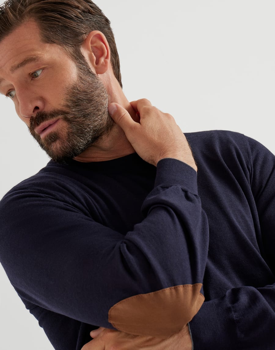 Maglia leggera con toppe Blu Navy Uomo - Brunello Cucinelli