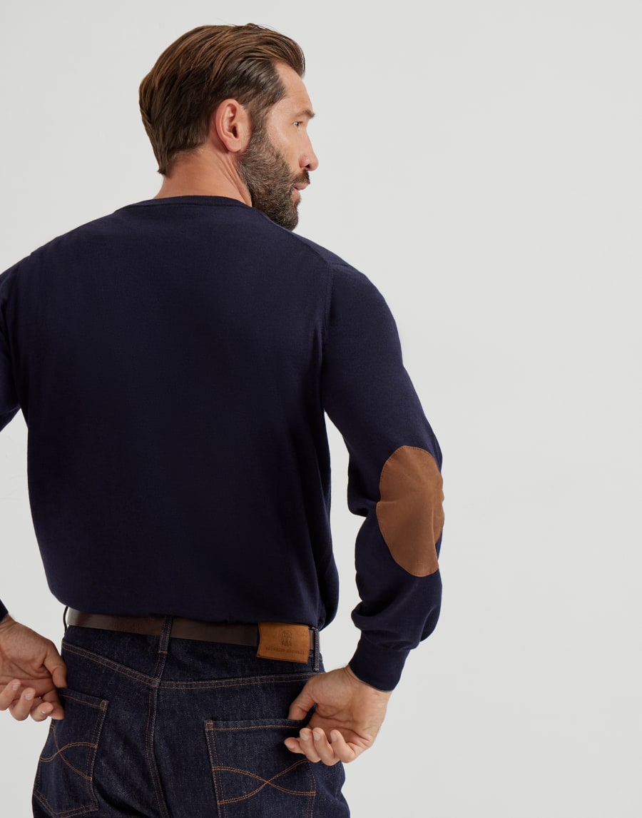 Maglia leggera con toppe Blu Navy Uomo - Brunello Cucinelli