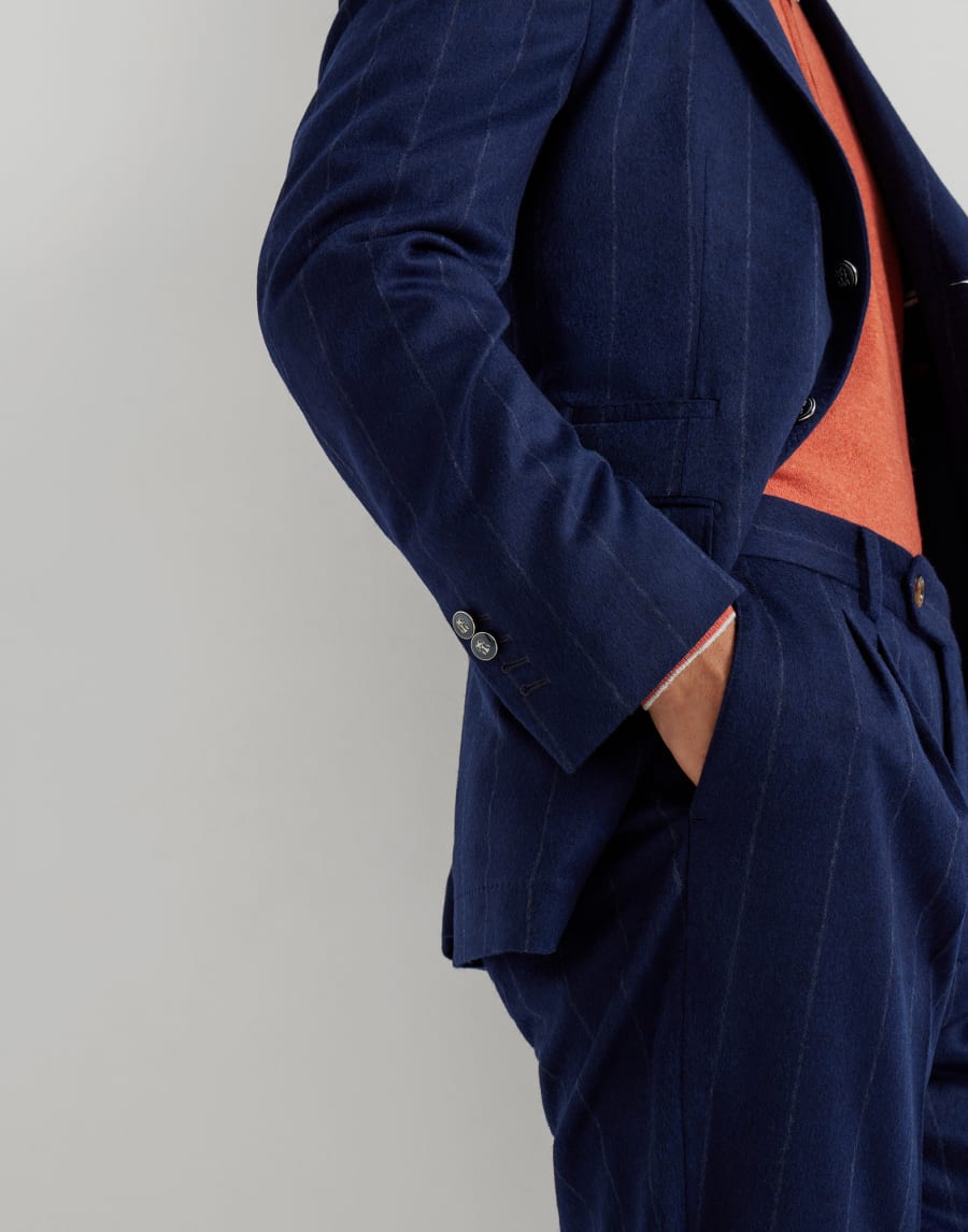 Wide chalk stripe deconstructed blazer Avio Blue Man - Brunello Cucinelli