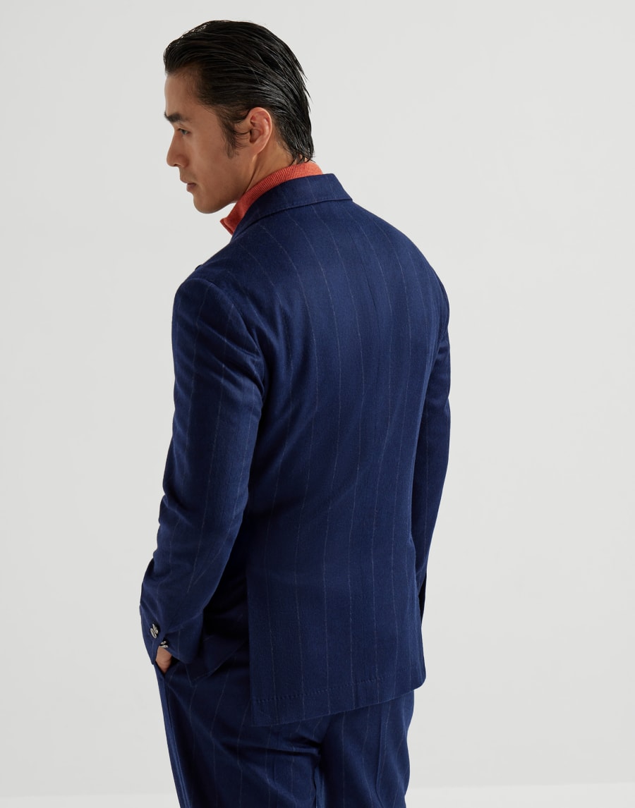 Wide chalk stripe deconstructed blazer Avio Blue Man - Brunello Cucinelli