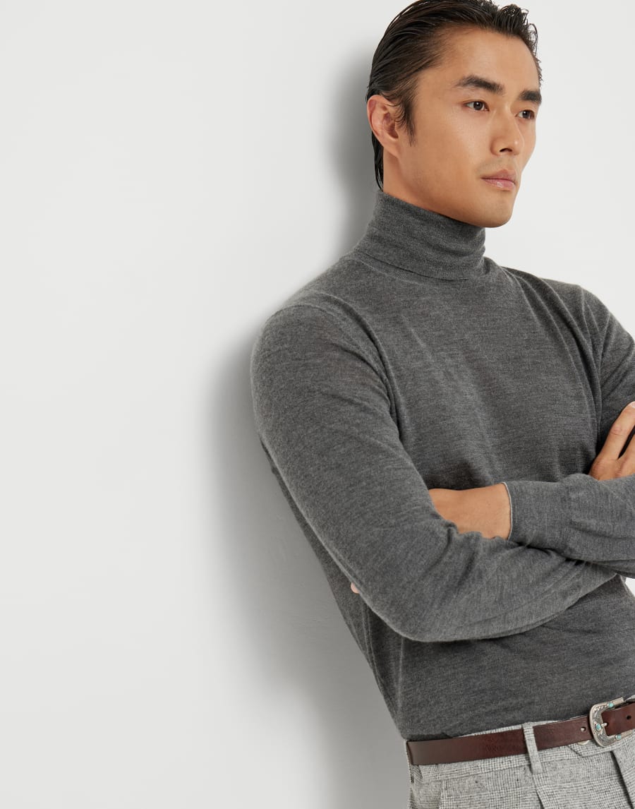 Maglia leggera in cashmere e seta Piombo Uomo - Brunello Cucinelli