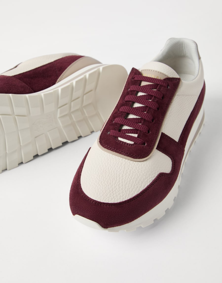 Calfskin and suede runners Burgundy Man - Brunello Cucinelli