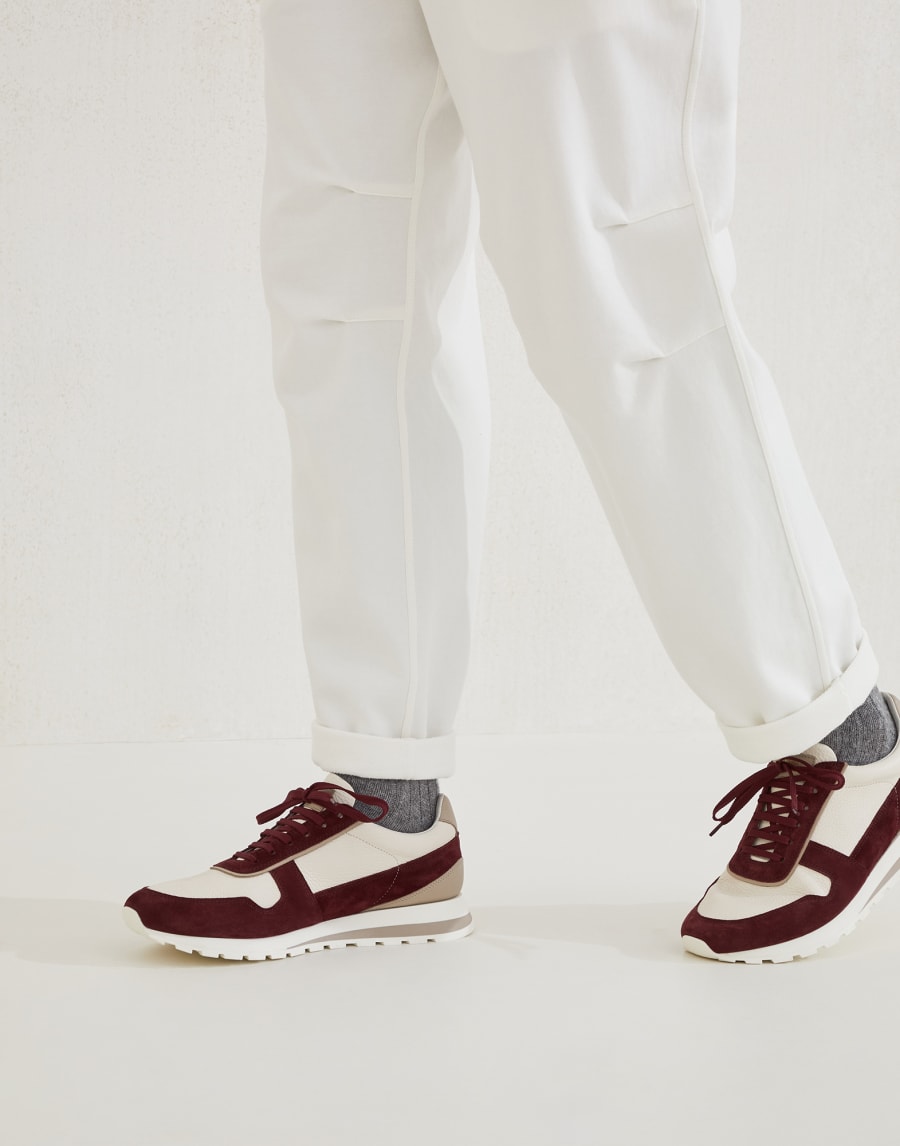 カーフスキン＆スエード スニーカー バーガンディー メンズ - Brunello Cucinelli