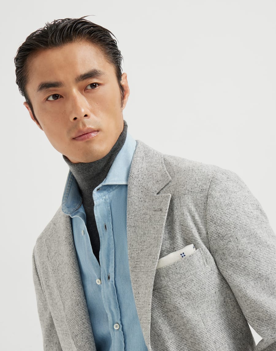 威尔士格纹法兰绒西装 浅灰 男款 - Brunello Cucinelli