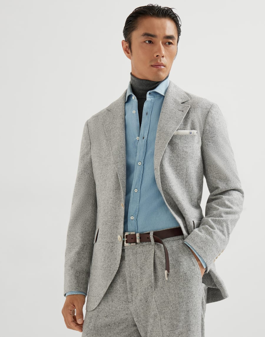 威尔士格纹法兰绒西装 浅灰 男款 - Brunello Cucinelli