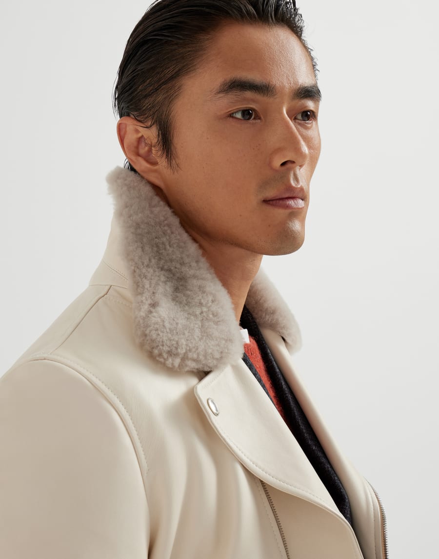 Nappa leather padded biker jacket Ivory Man - Brunello Cucinelli