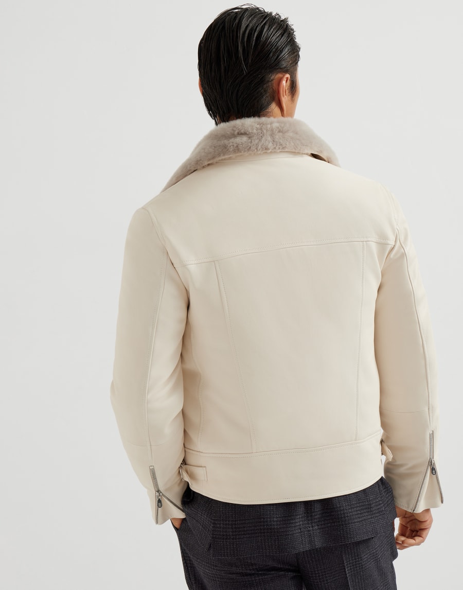 Nappa leather padded biker jacket Ivory Man - Brunello Cucinelli