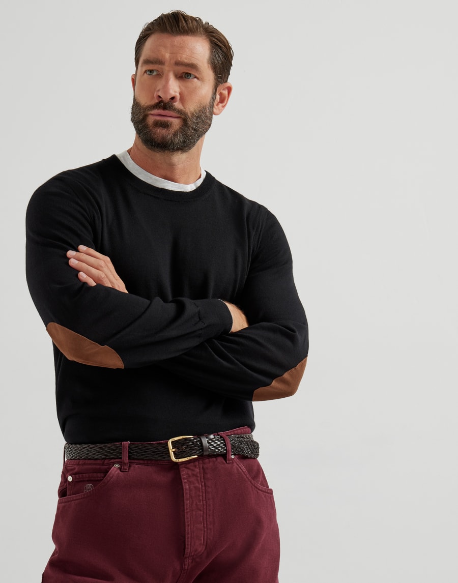 Lightweight sweater with patches Black Man - Brunello Cucinelli