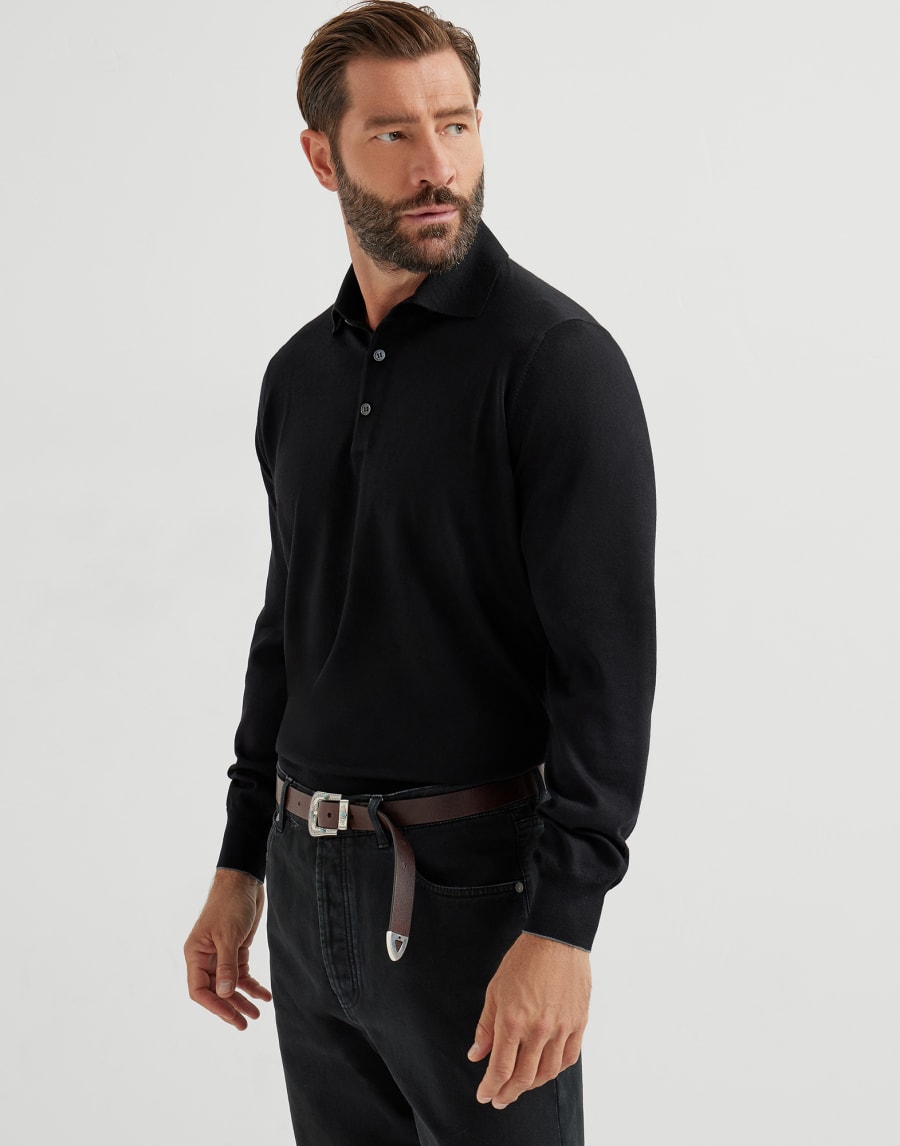 Lightweight knit Polo Black Man - Brunello Cucinelli