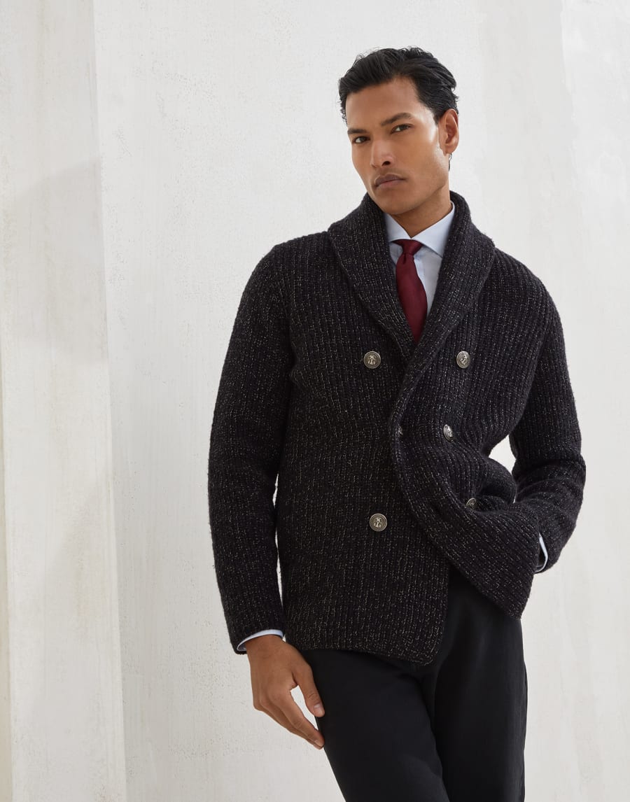 One-and-a-half breasted cardigan Black Man - Brunello Cucinelli