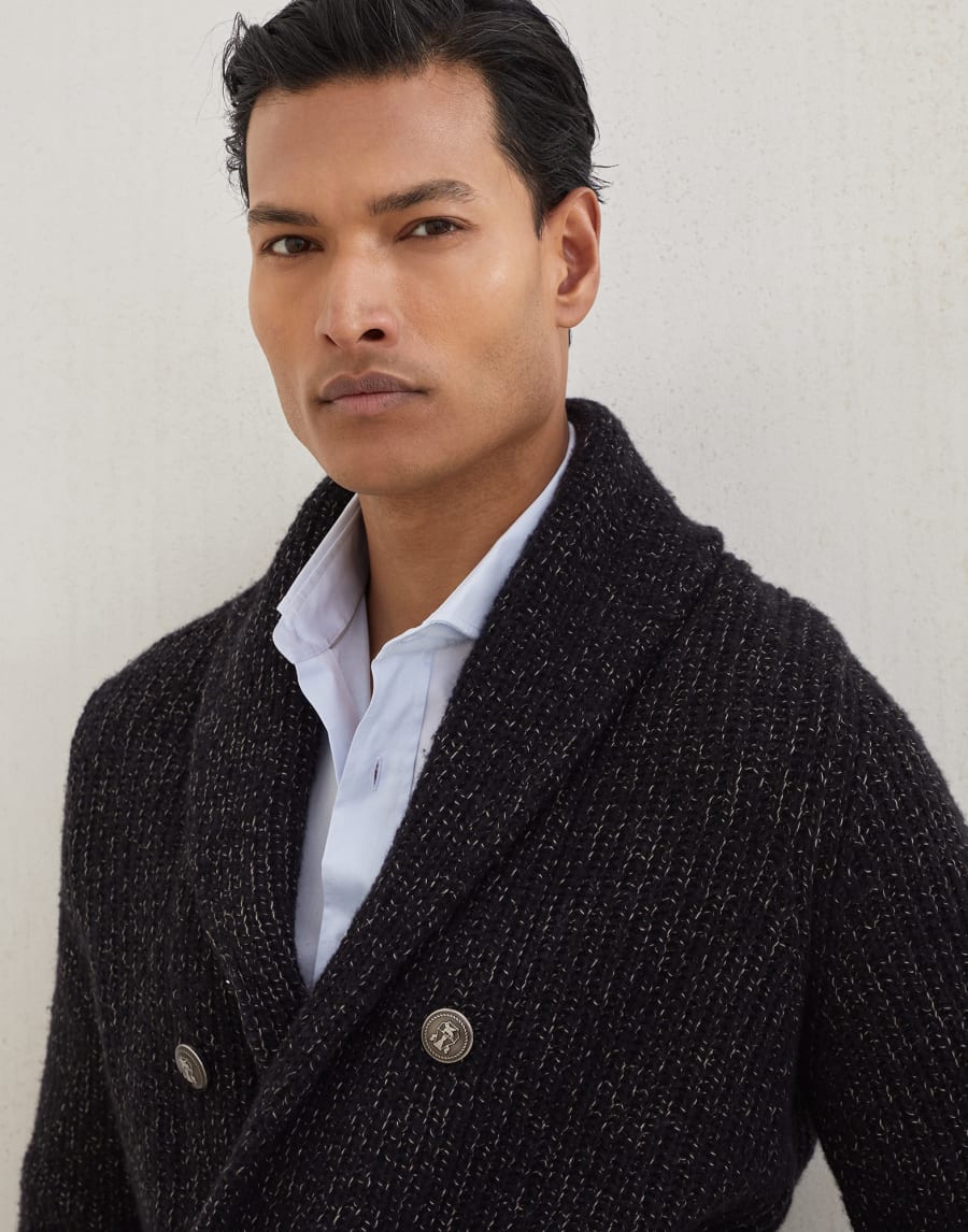 One-and-a-half breasted cardigan Black Man - Brunello Cucinelli