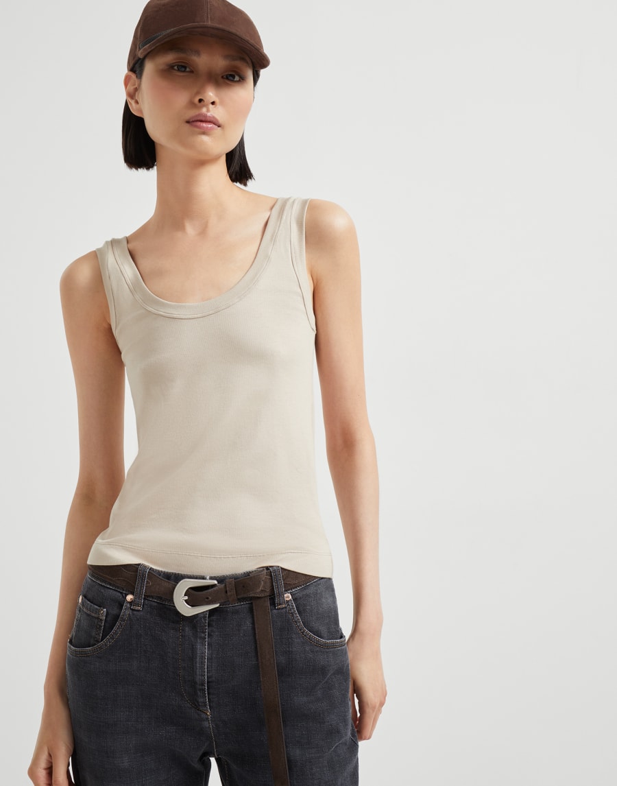 Ribbed jersey top Cool Beige Woman - Brunello Cucinelli