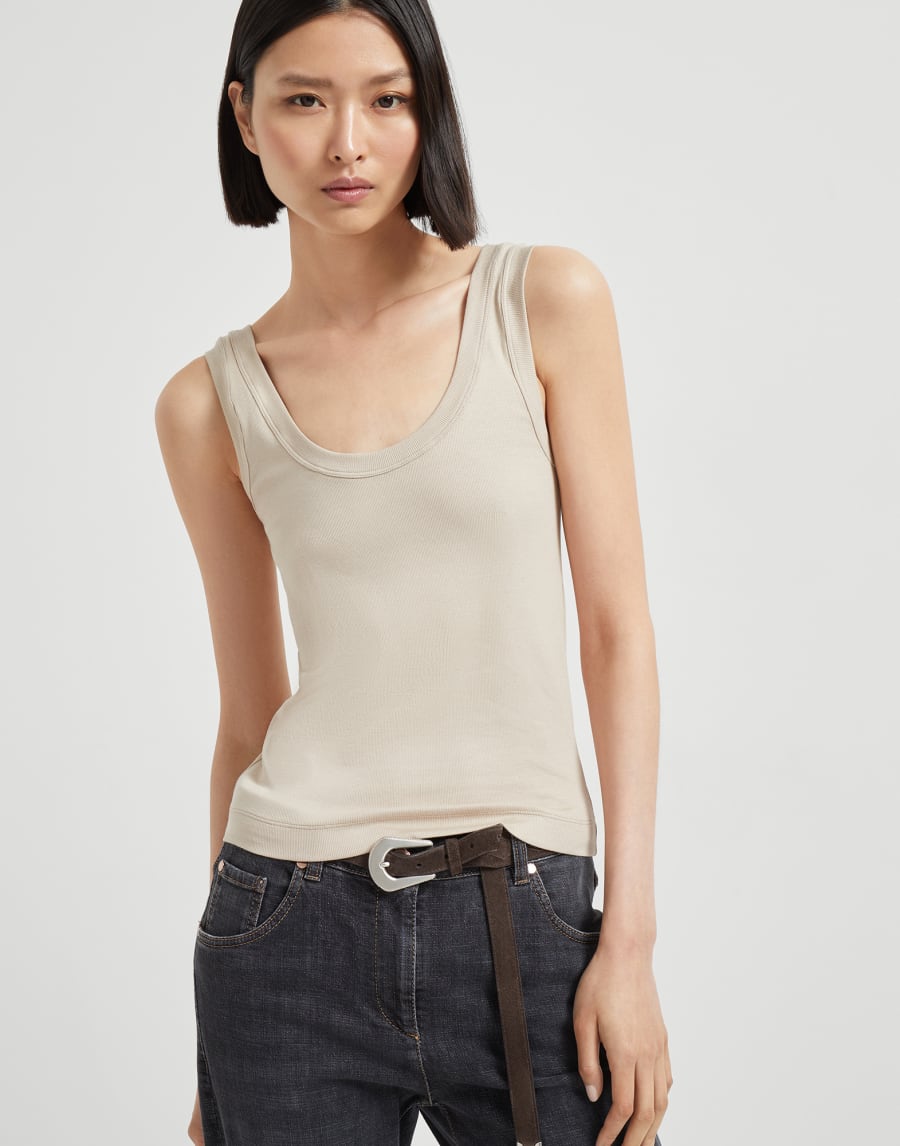 Ribbed jersey top Cool Beige Woman - Brunello Cucinelli