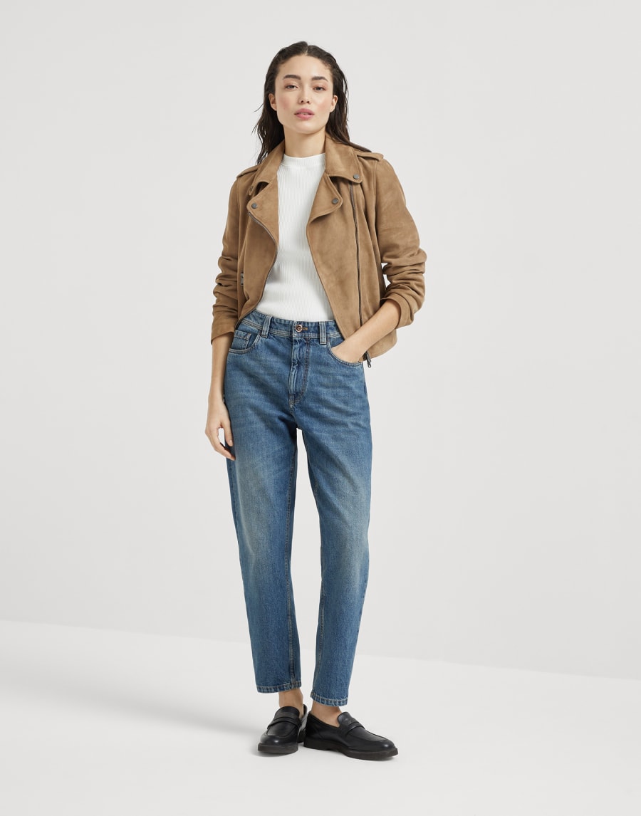 Suede biker jacket Hazelnut Woman - Brunello Cucinelli