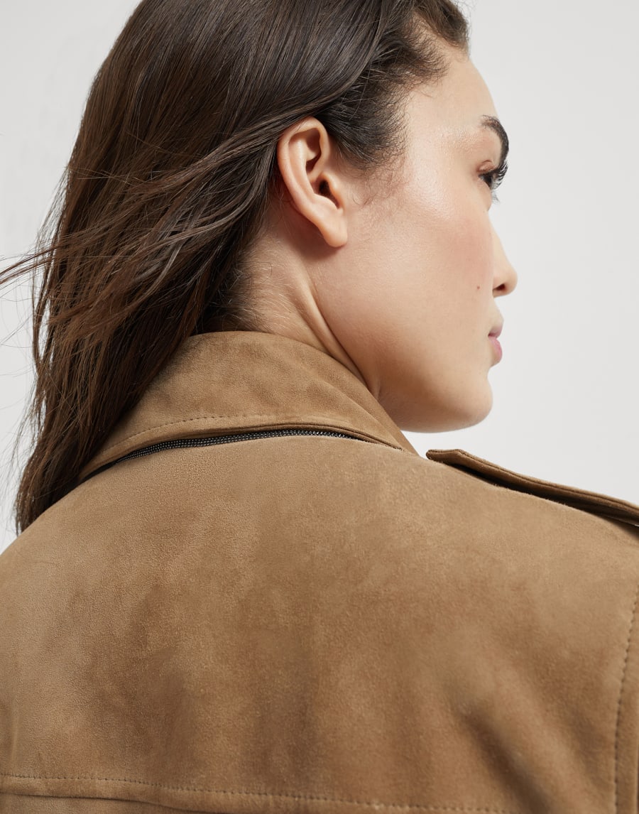 Blouson biker en daim Noisette Femme - Brunello Cucinelli