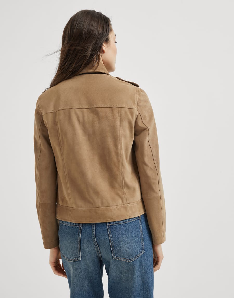Suede biker jacket Hazelnut Woman - Brunello Cucinelli