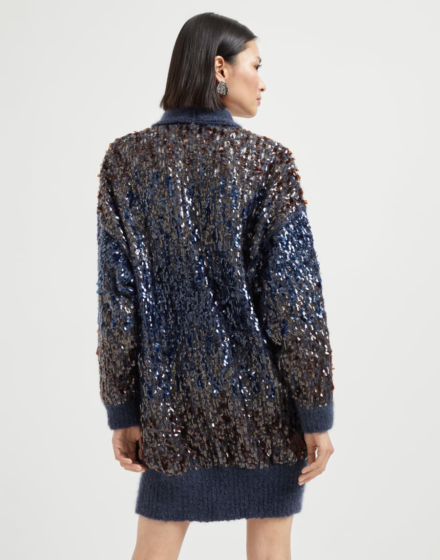 Dazzling dégradé embroidery cardigan Navy Blue Woman - Brunello Cucinelli