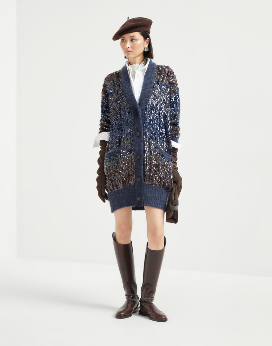 Cardigan mit Dazzling Dégradé Embroidery Navy-Blau Damen - Brunello Cucinelli