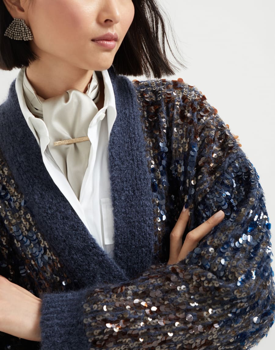 Dazzling dégradé embroidery cardigan Navy Blue Woman - Brunello Cucinelli