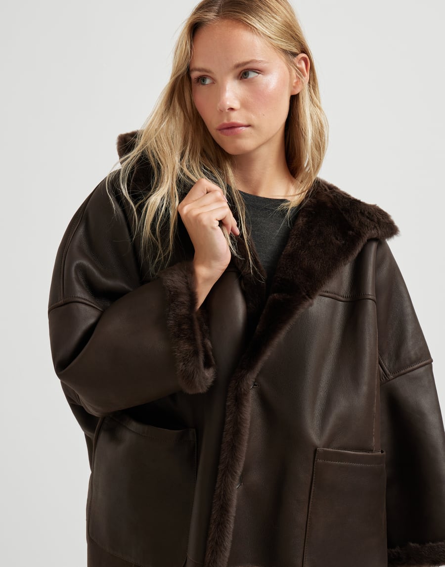 Shearling reversible coat Rust Brown Woman - Brunello Cucinelli