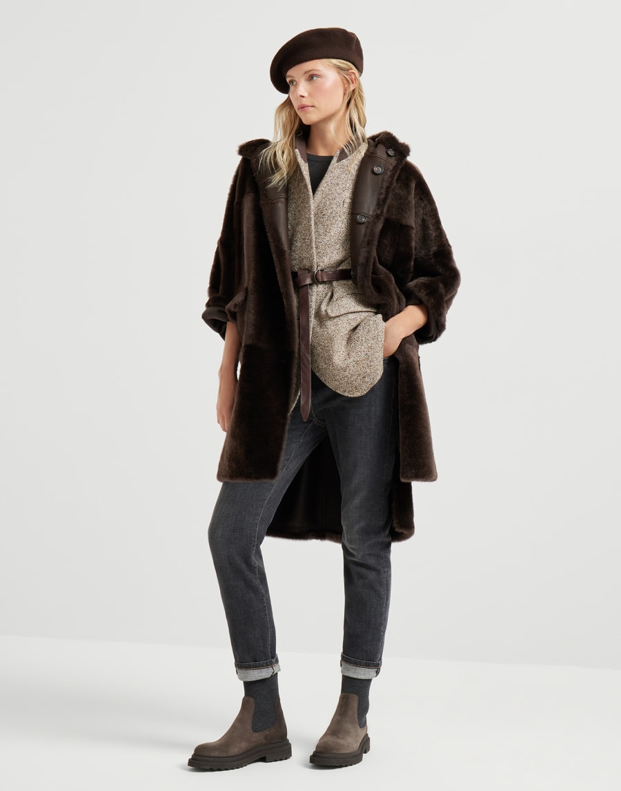 Shearling reversible coat Rust Brown Woman - Brunello Cucinelli