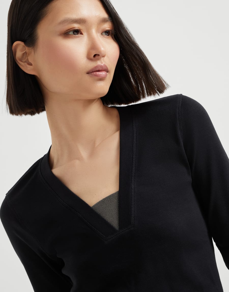 Ribbed jersey T-shirt Black Woman - Brunello Cucinelli