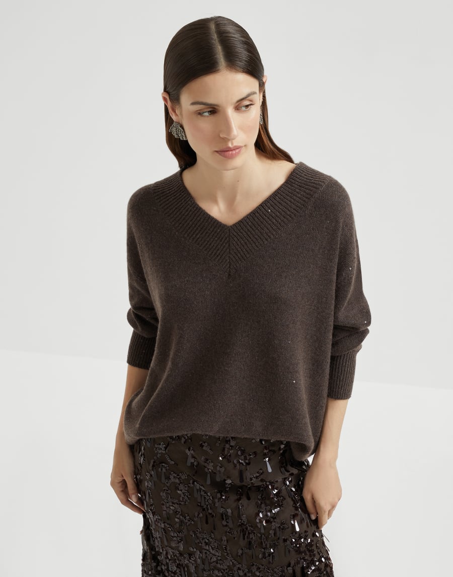 Cashmere and silk diamond yarn sweater Rust Brown Woman - Brunello Cucinelli