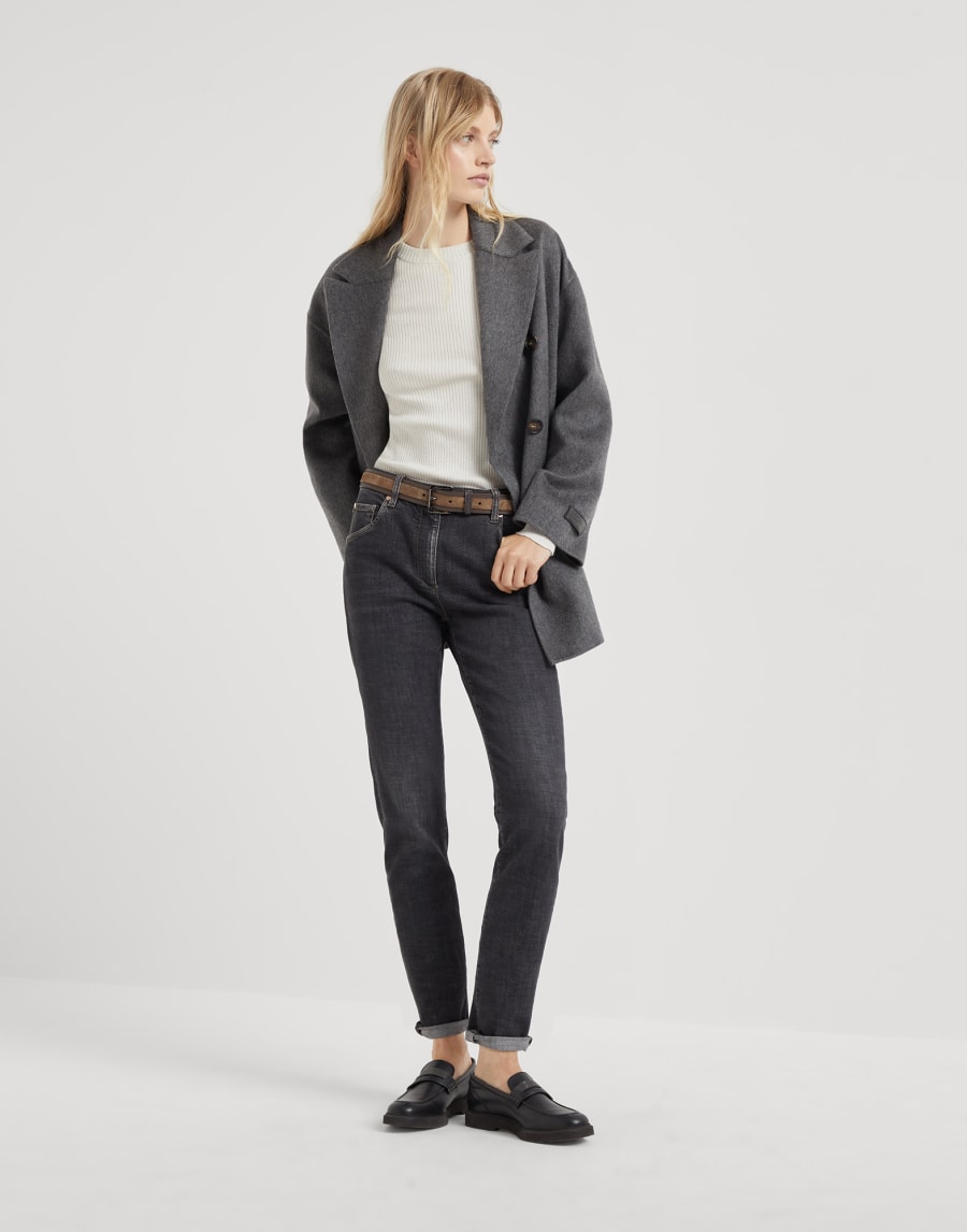 Cashmere double beaver cloth pea coat Anthracite Woman - Brunello Cucinelli