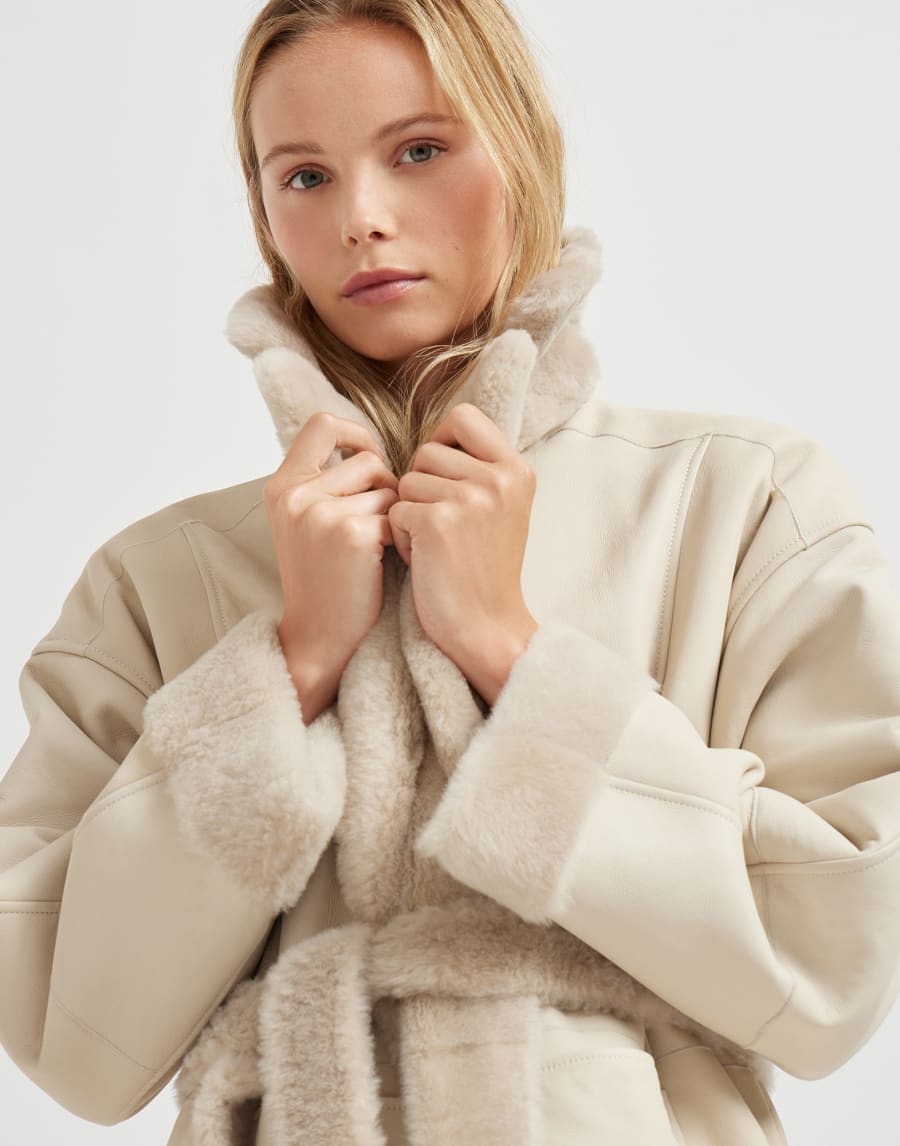 Shearling reversible coat Cool Beige Woman - Brunello Cucinelli