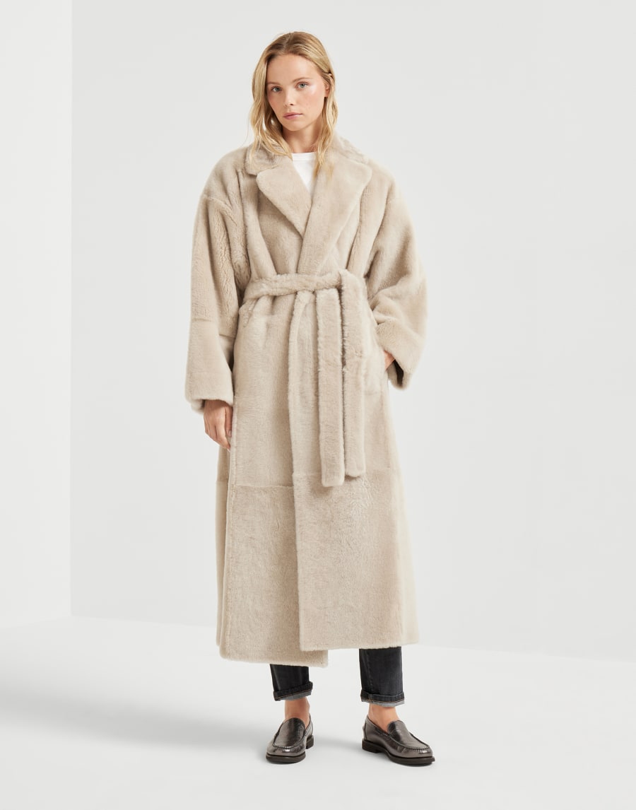 Shearling reversible coat Cool Beige Woman - Brunello Cucinelli