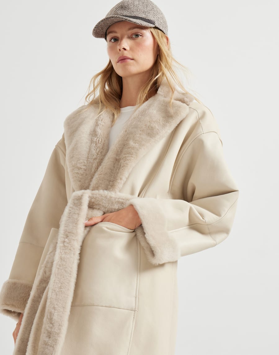 Shearling reversible coat Cool Beige Woman - Brunello Cucinelli