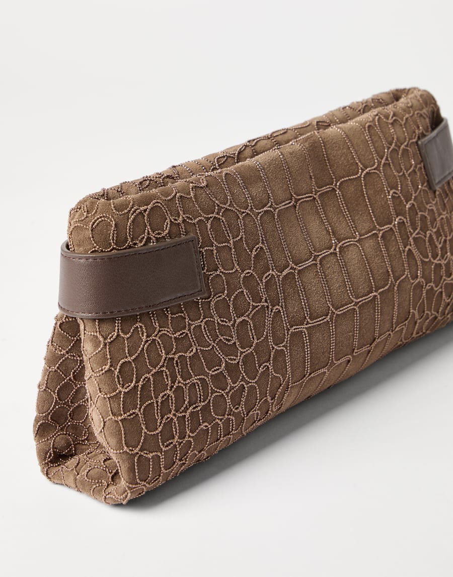 Essence pouch bag with croc embroidery Brown Woman - Brunello Cucinelli