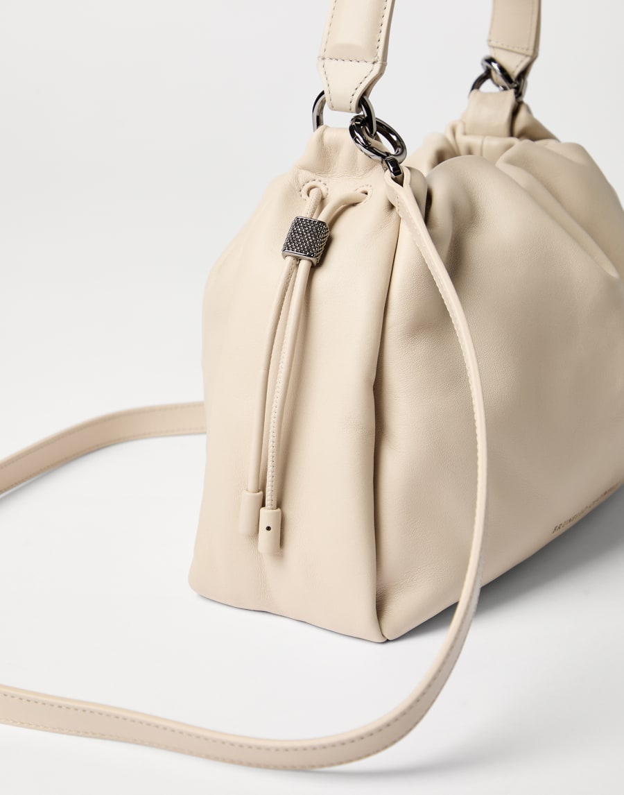 Small Soft Leather Mellow Bucket bag Ivory Woman - Brunello Cucinelli