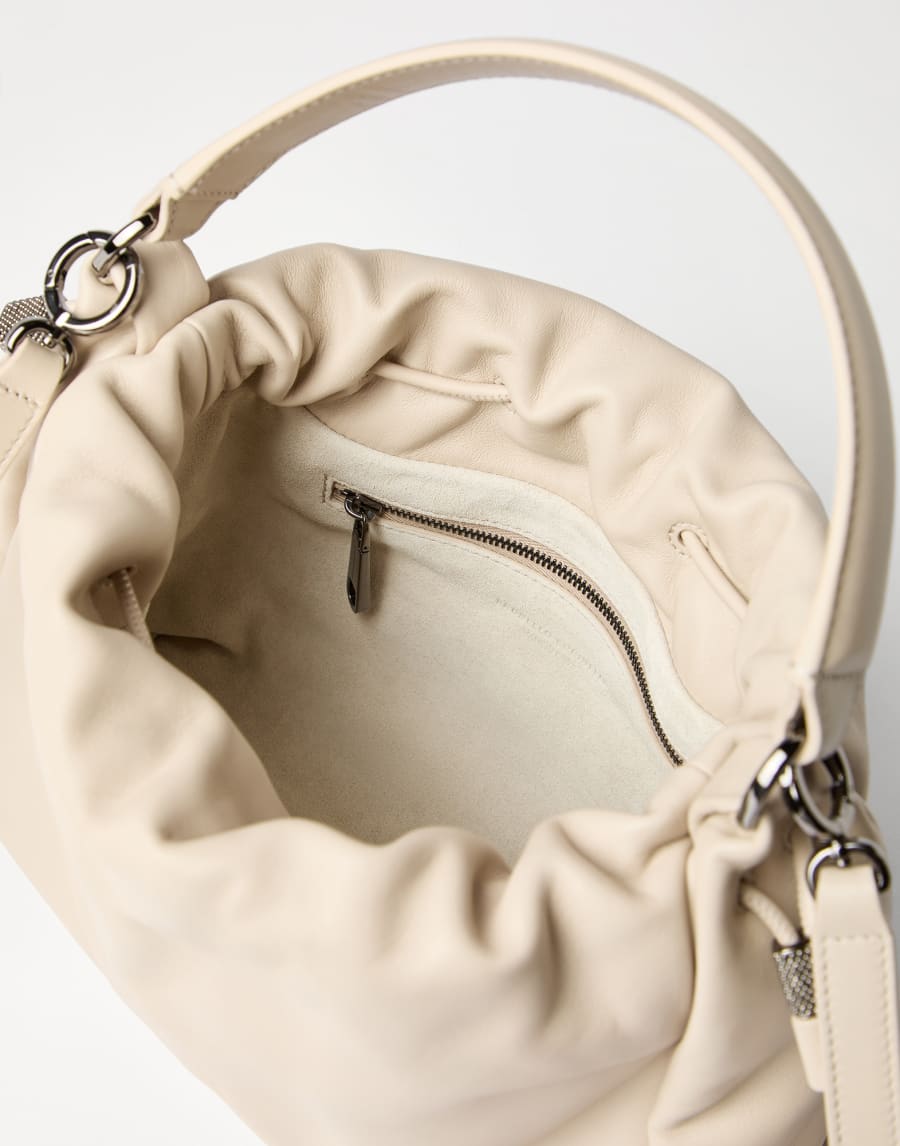 Small Soft Leather Mellow Bucket bag Ivory Woman - Brunello Cucinelli