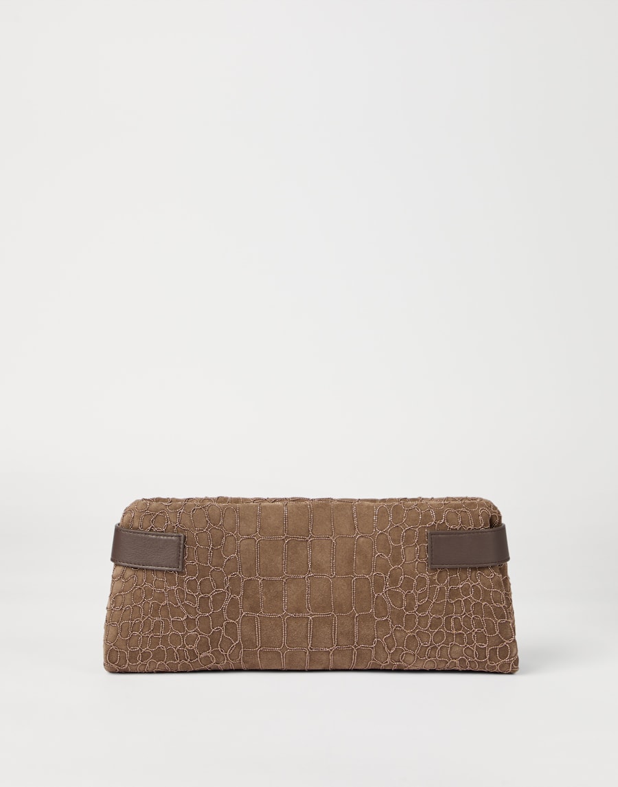 Essence pouch bag with croc embroidery Brown Woman - Brunello Cucinelli