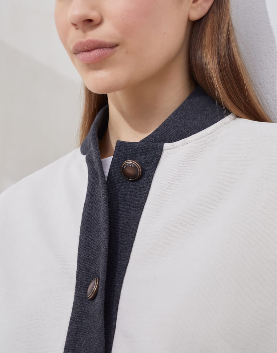 Smooth French terry cardigan-style top Cool Beige Woman - Brunello Cucinelli