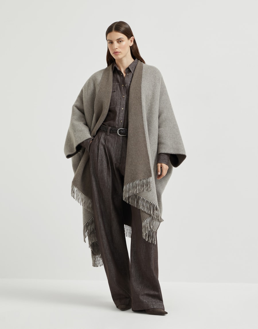 Cashmere flannel poncho Light Brown Woman - Brunello Cucinelli