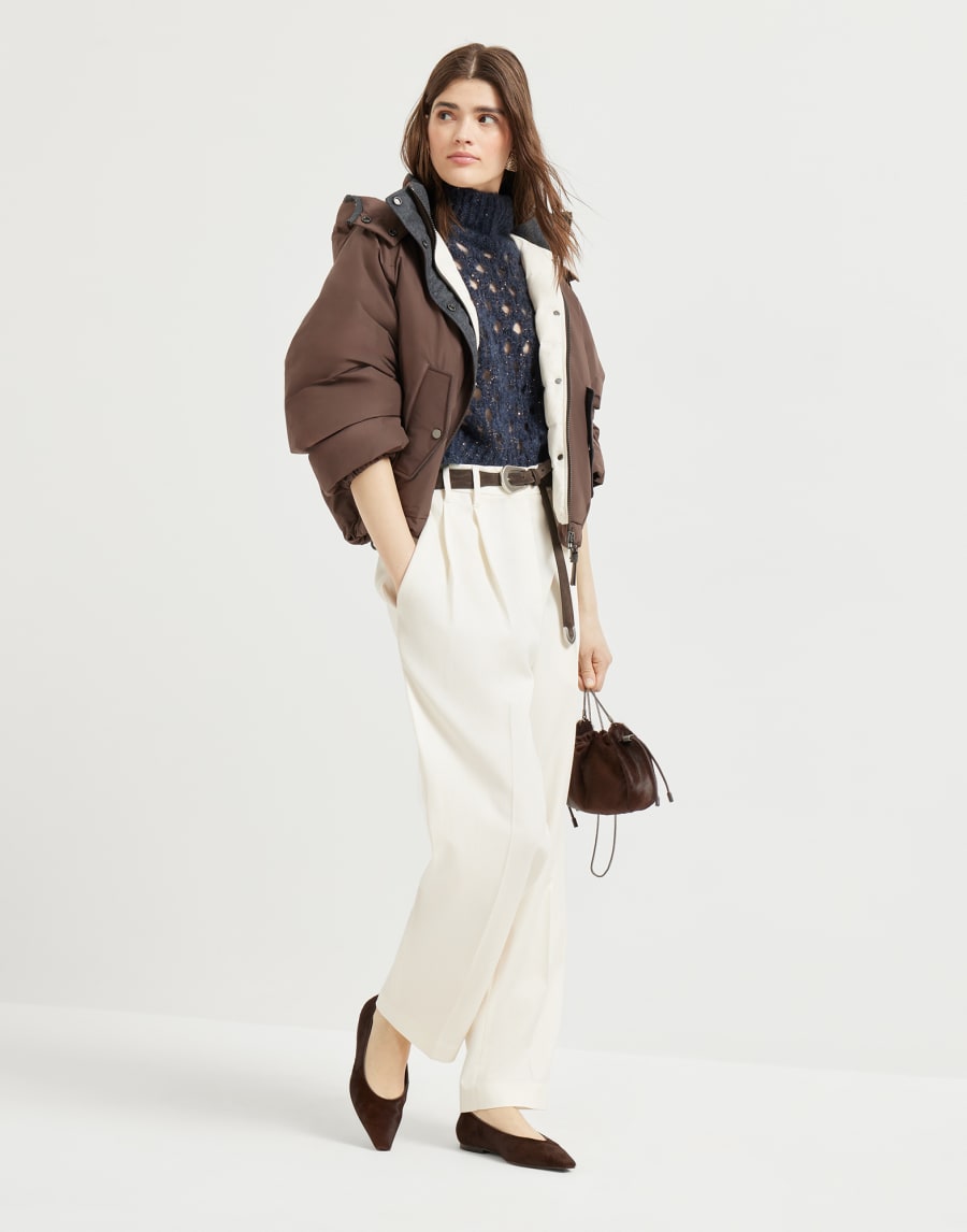 Crop down jacket with monili Pine Cone Brown Woman - Brunello Cucinelli
