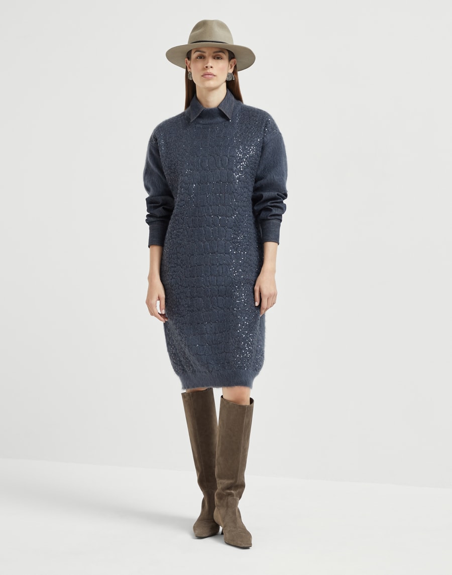 Dress with dazzling croc motif Navy Blue Woman - Brunello Cucinelli