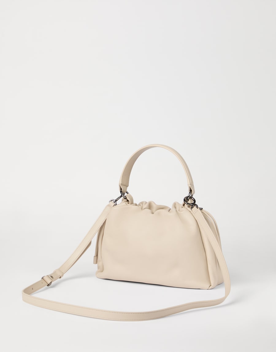 Small Soft Leather Mellow Bucket bag Ivory Woman - Brunello Cucinelli