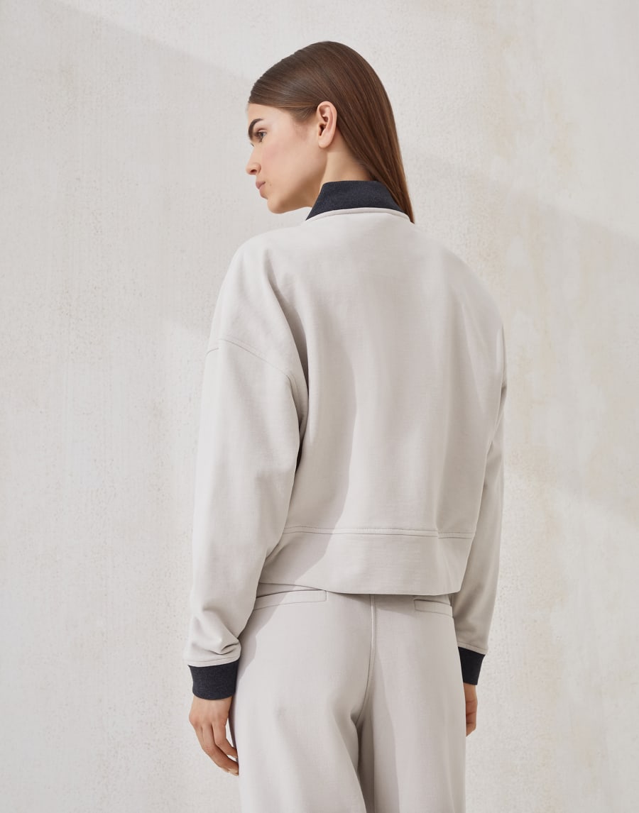 Smooth French terry cardigan-style top Cool Beige Woman - Brunello Cucinelli