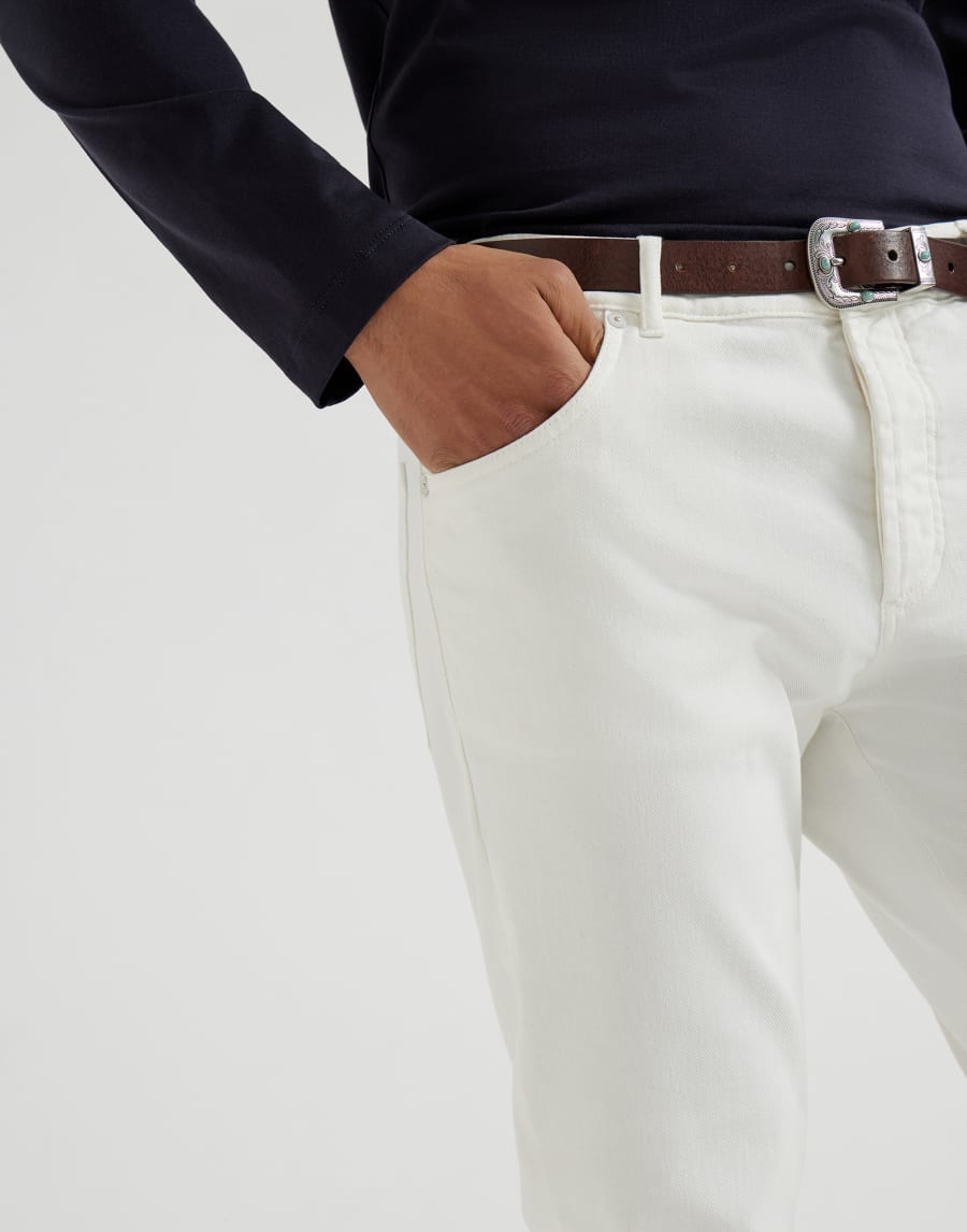 Pantalón en tela posteñida Blanco Hombre - Brunello Cucinelli