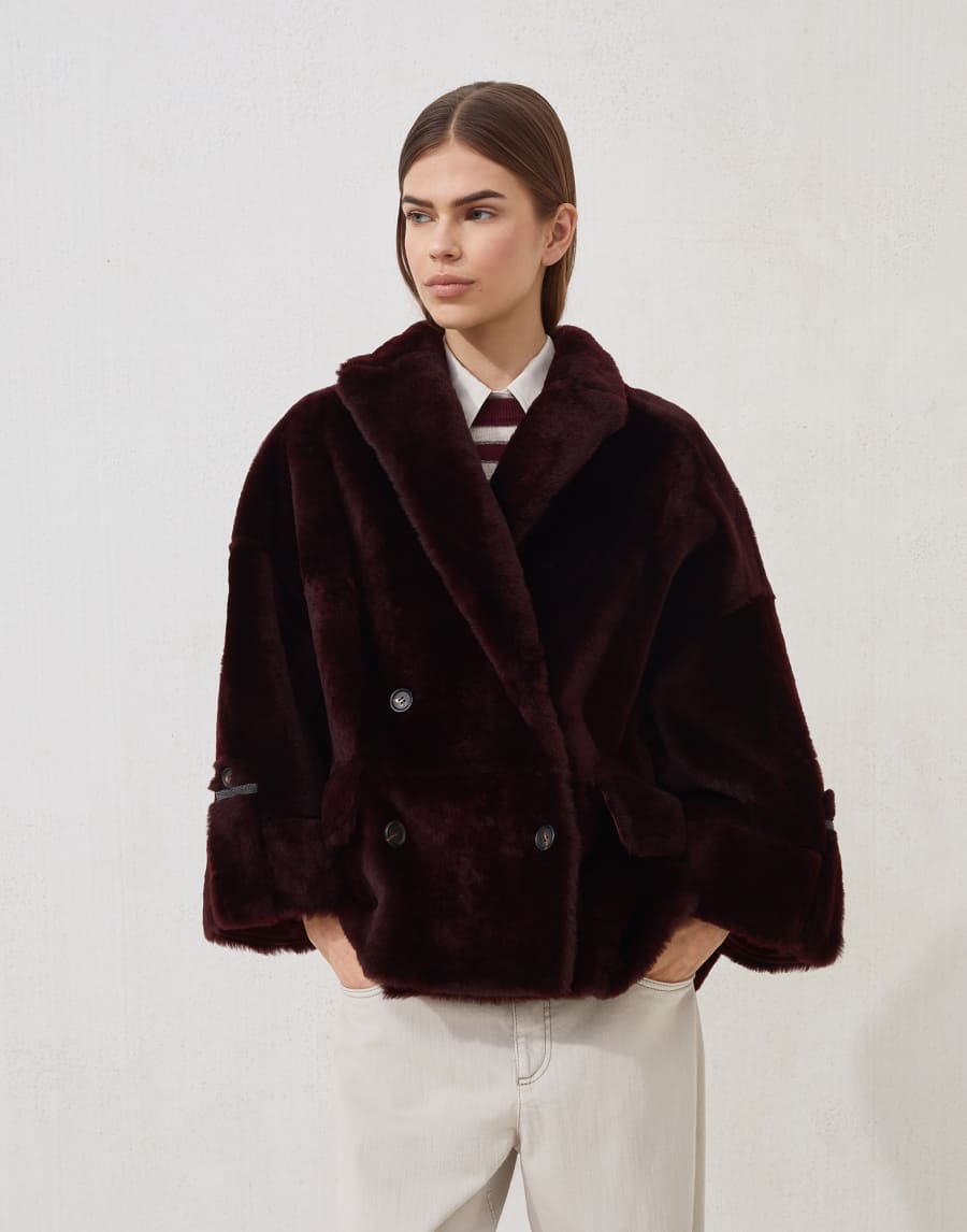 Shearling reversible outerwear Burgundy Woman - Brunello Cucinelli