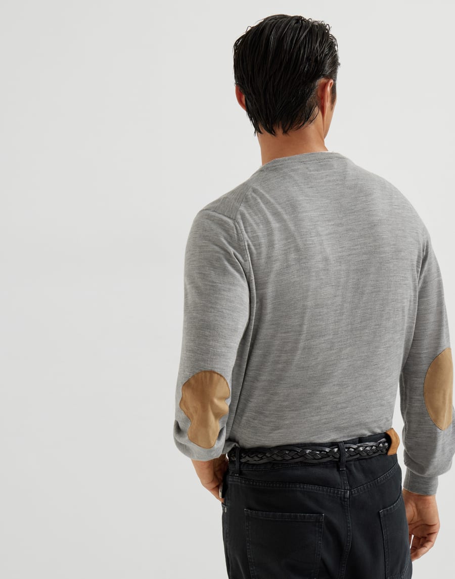 Maglia leggera con toppe Grigio Chiaro Uomo - Brunello Cucinelli