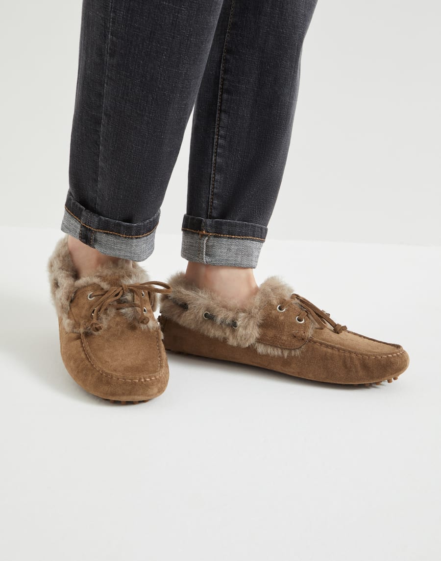 Driving Loafer in camoscio Marrone Chiaro Donna - Brunello Cucinelli