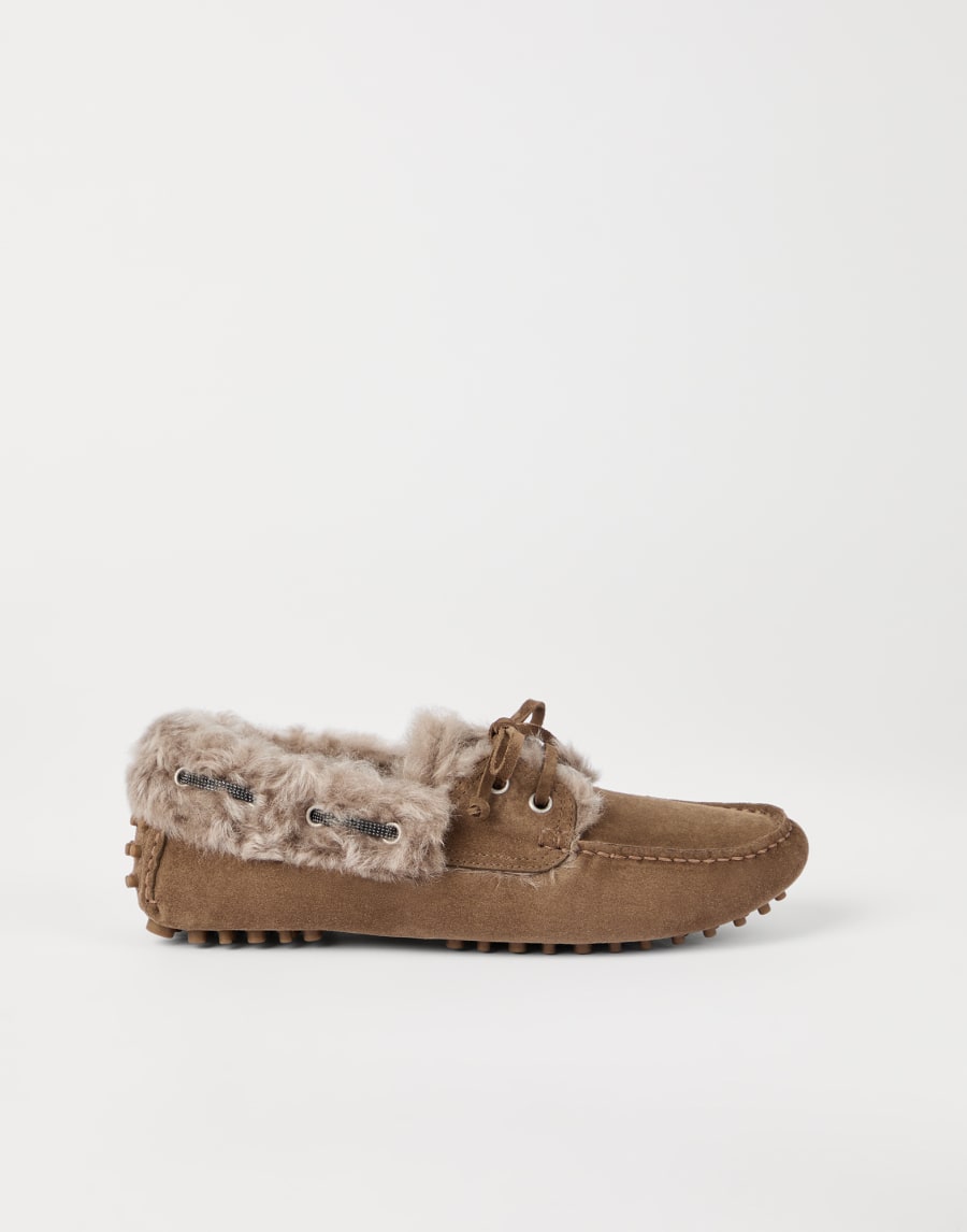 Suede Driving Loafers Light Brown Woman - Brunello Cucinelli