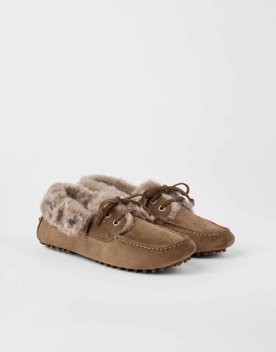 Driving Loafer in camoscio Marrone Chiaro Donna - Brunello Cucinelli