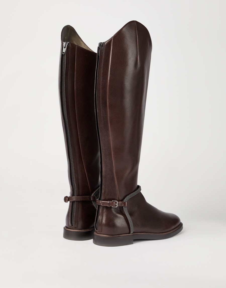 Bottes en cuir Classic ornées de Monile Marron Femme - Brunello Cucinelli