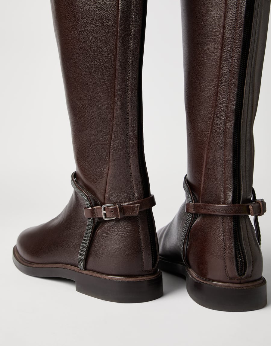 Classic leather boots with monili Brown Woman - Brunello Cucinelli